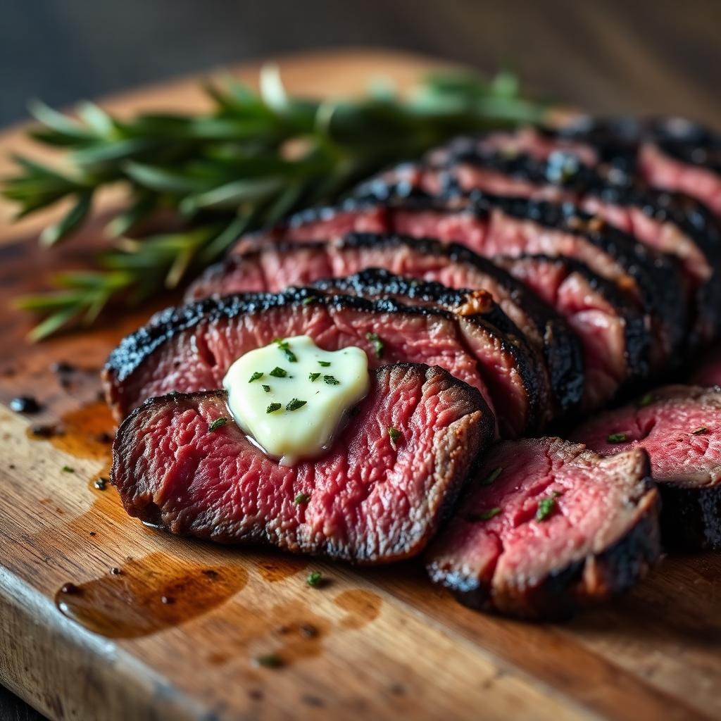 Sliced herb butter ribeye steak